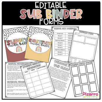 Preview of Editable Boho Rainbow Sub Binder Forms | Supply Teacher | Substitute Teacher