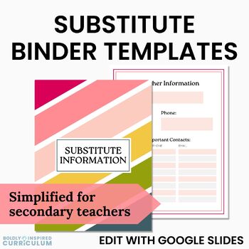 Preview of Editable Sub Binder Templates for Middle & High School Teachers for Sub Plans