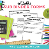 Editable Sub Binder Templates for sub tub teacher planner