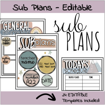 Preview of Editable Sub Plans (BOHO Themed)