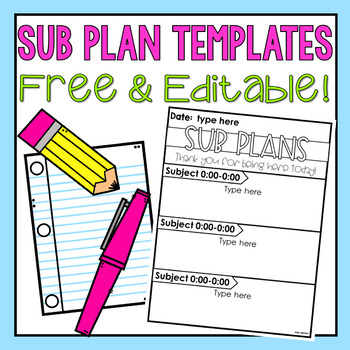 Editable Sub Plans Template by Josies Classroom TPT