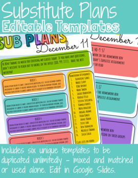 Preview of Editable Sub Plans Template | Google Slides | Digital | Emergency Plans | Lesson