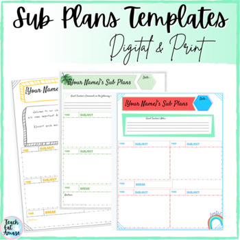 Preview of Editable Sub Plans Templates | Incl. Emergency Procedures Page| Digital & Print