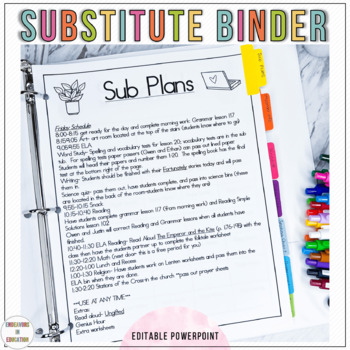 Preview of Editable Substitute Binder
