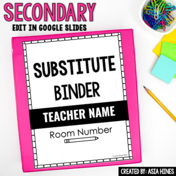 Preview of Editable Substitute Binder Sub Plans Template for Middle High Secondary Teachers