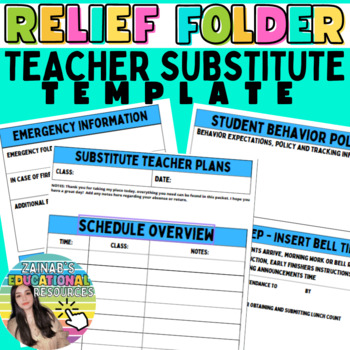 Preview of Editable Substitute Binder Template Plan Casual Relief Teacher Notes Folder