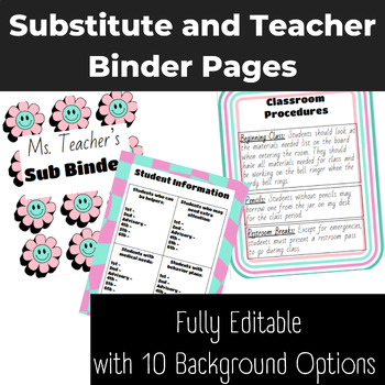 Editable Substitute Binder Template | Teacher Binder | 90s Retro Pattern