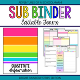 Editable Substitute Resource Binder Bright Rainbow Stripes