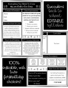 Preview of Editable Succulent Back to School Syllabus