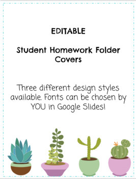 Preview of Editable Succulent Homework Folder Covers