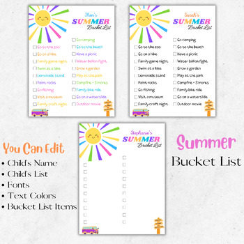 Editable Summer Bucket List For Kids,Outdoor Activities,Canva Template ...