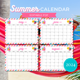 Editable Summer Calendar, Printable Monthly Calendar, June