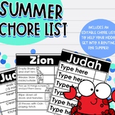 Editable Summer Chore List