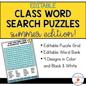 Preview of Editable Summer Class Word Search Puzzle Templates