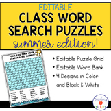 Editable Summer Class Word Search Puzzle Templates