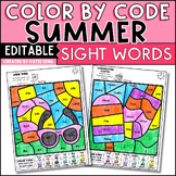 Editable Summer Color by Code Worksheets Sight Word Practi