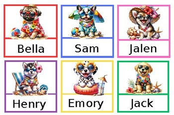Preview of Editable Summer Fun Dog Name Tags Cubby Tags Supply Labels Book Bins