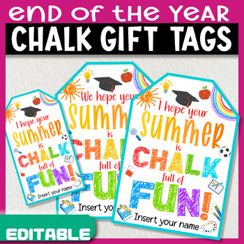 Preview of Editable Summer Gift Tags for Teachers, Students - End of Year Chalk Gift Tags
