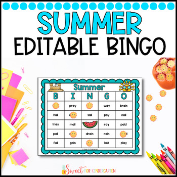 Preview of Editable Summer Bingo Game Template | End of Year Phonics Activity Review Game