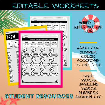 Preview of Editable Summer Sight Word Worksheets