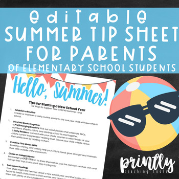 Preview of Editable Summer Tip Sheet for Parents | Handout | Preschool/Elementary