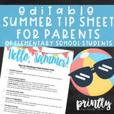 Editable Summer Tip Sheet for Parents | Handout | Preschoo