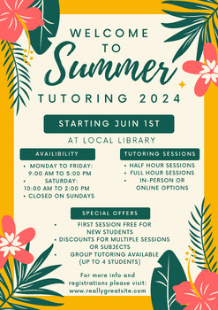 Preview of Editable Summer Tutoring Flyer for After School or During the Summer