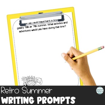 Preview of Editable Summer Writing Prompts - Groovy Retro Theme - No Prep