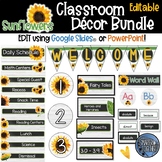 Editable Sunflower Theme Classroom Decor Bundle