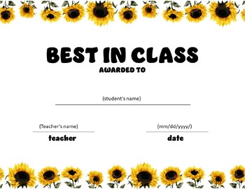 Preview of Editable Sunflower Themed End Of Year Awards - End of year student gift