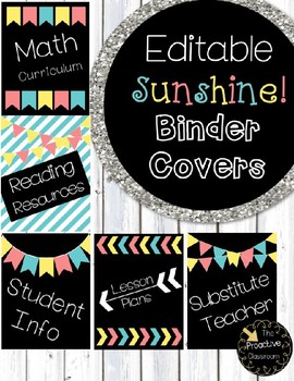 Preview of Editable Binder Covers Sunshine Theme Classroom Decor