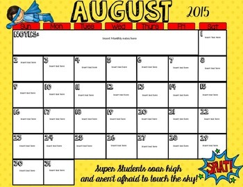 Preview of *Editable* Superhero August Calendar