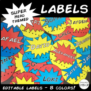 Preview of Editable Superhero Themed Name Tag Labels