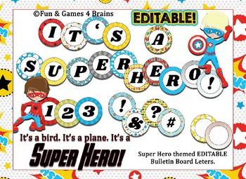 Preview of Editable Superhero themed bulletin board letters or labels