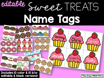 Preview of Editable Sweet Treats Name Tags for Desks, Cubbies, Lockers, Bulletin Boards