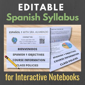 Preview of Editable Syllabus Flapbook for Spanish Class (for Interactive Notebooks)