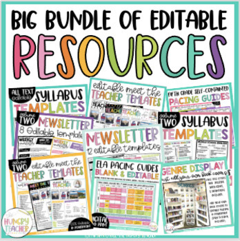 Preview of Editable Syllabus Meet the Teacher Newsletters Genre Posters and Labels Bundle