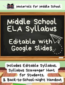 Preview of Editable Syllabus Middle School ELA - Includes Scavenger Hunt & Note to Parents