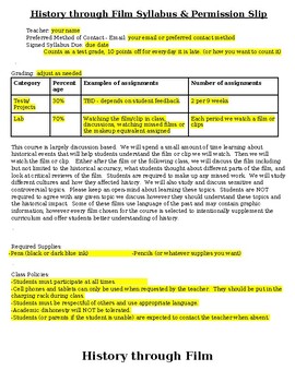 Preview of Editable Syllabus & Permission Slip for History Through Film