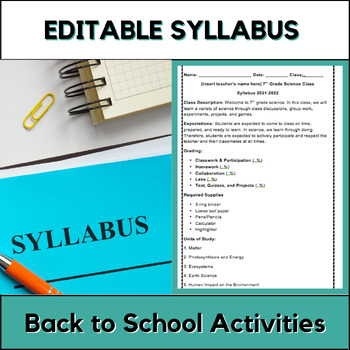 Preview of Back to School Activities - Editable Syllabus Template