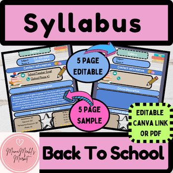 Preview of Editable Syllabus Template | Back to School | Open House