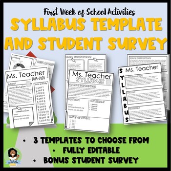 Preview of First Day Of School: Editable Syllabus Template and Student Survey