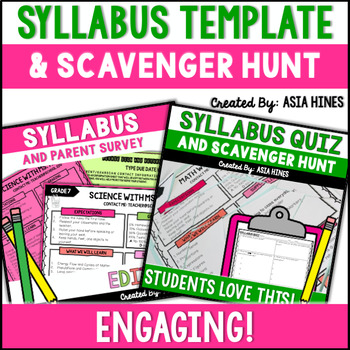 Preview of Editable Syllabus Template and Syllabus Scavenger Hunt