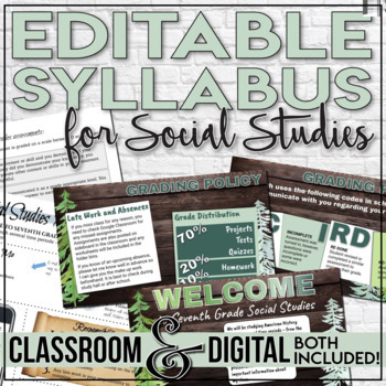 Preview of Editable Syllabus Template for Social Studies Google Slides