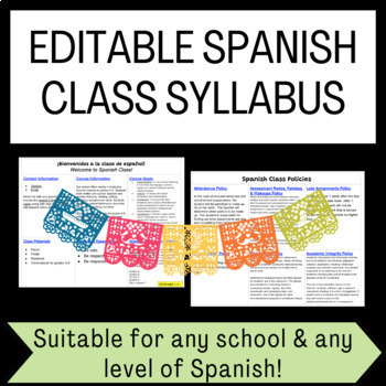 Preview of Editable Syllabus Template for Spanish Class (Any Level)