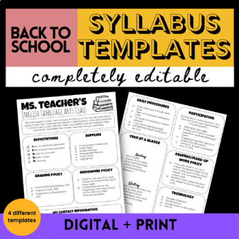 Preview of Editable Syllabus Templates Middle School and High School Syllabus Templates