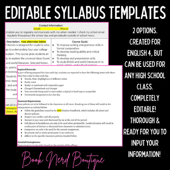 Preview of Editable Syllabus Templates - Use for Any High School Subject or Grade!
