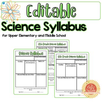 Preview of Editable Syllabus - Upper Elementary and Middle School