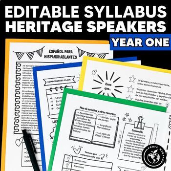 Preview of Editable Syllabus for Heritage Spanish Speakers Year One - Plan de estudios