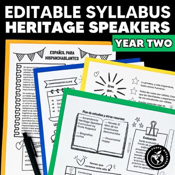 Preview of Editable Syllabus for Heritage Spanish Speakers Year Two - Plan de Estudios